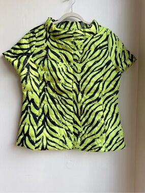 My Anorak Down Puffer Jacket Women Medium Neon Lime Green Zebra Print  Duck Down